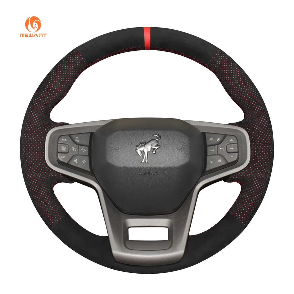 MEWANT Black Leather Suede Car Steering Wheel Cover for Ford Bronco - Alcantara, Leather, Carbon Fiber, Easy Install, Non - Slip, Best Steering Wheel Cover