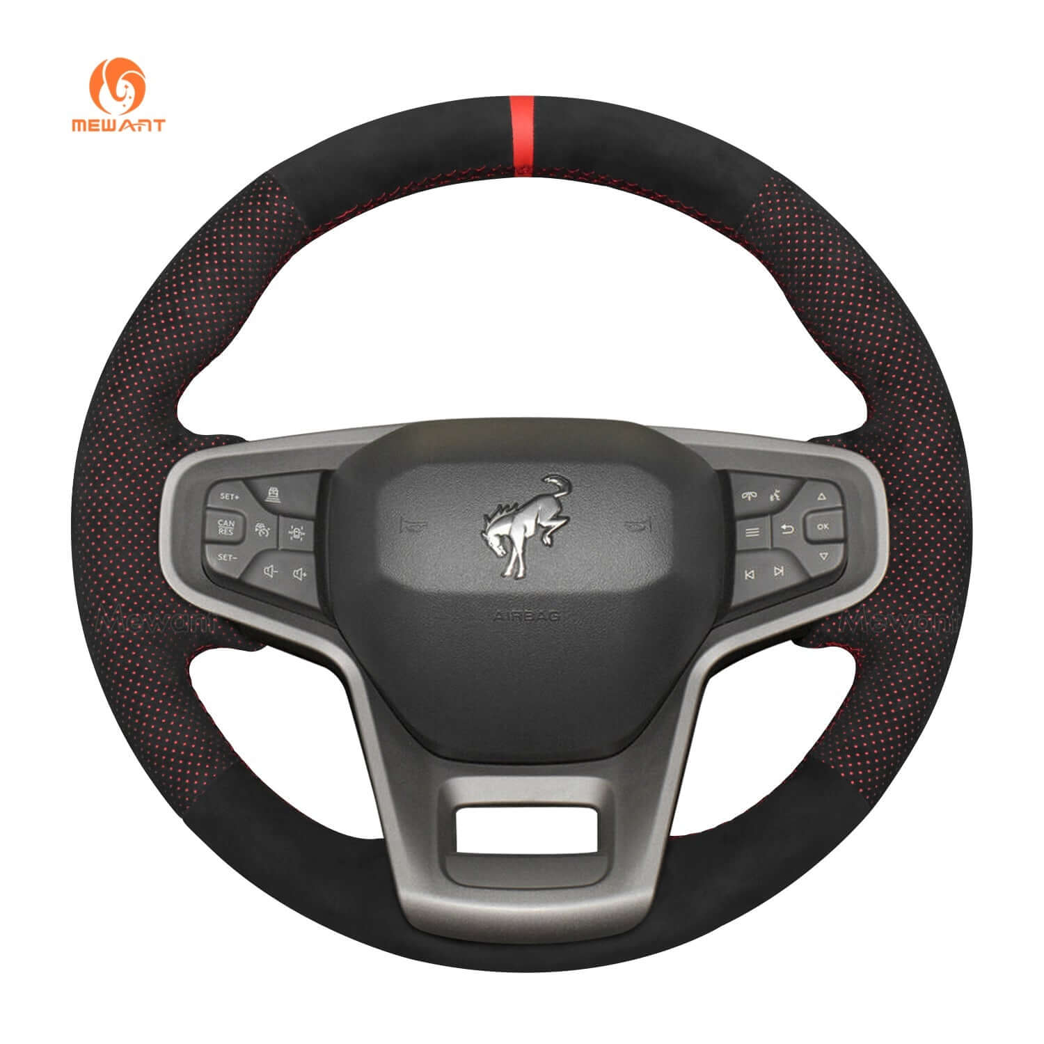 MEWANT Black Leather Suede Car Steering Wheel Cover for Ford Bronco - Alcantara, Leather, Carbon Fiber, Easy Install, Non - Slip, Best Steering Wheel Cover