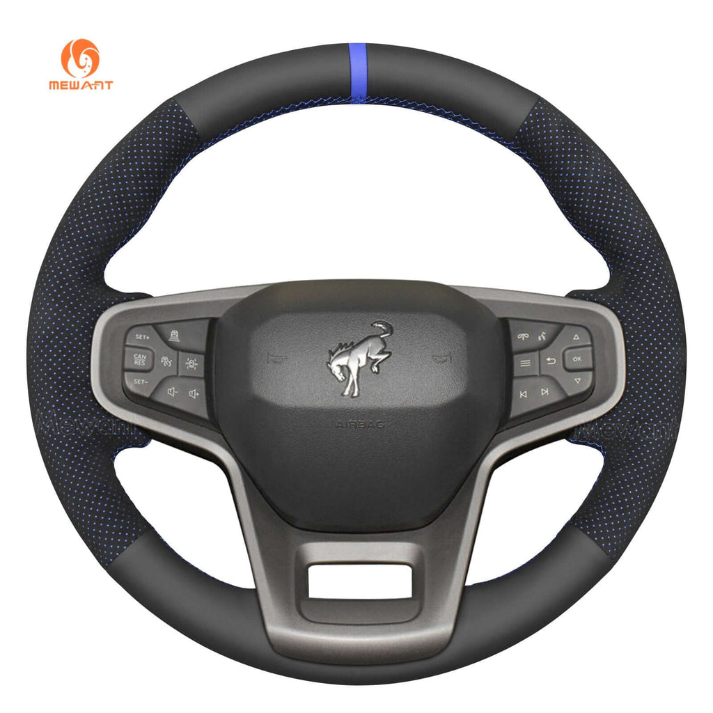MEWANT Black Leather Suede Car Steering Wheel Cover for Ford Bronco - Alcantara, Leather, Carbon Fiber, Easy Install, Non - Slip, Best Steering Wheel Cover
