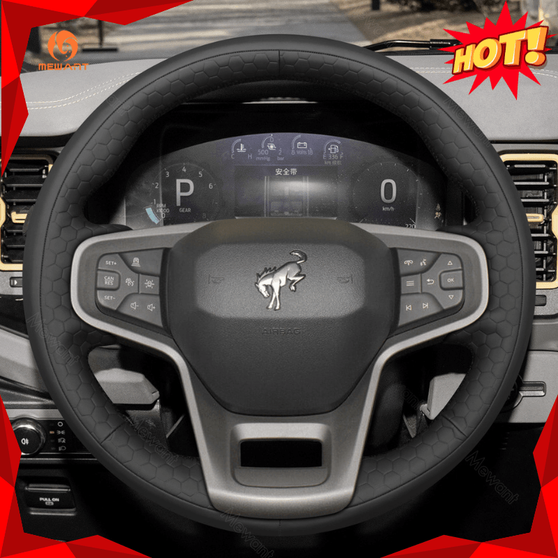 MEWANT Black Leather Suede Car Steering Wheel Cover for Ford Bronco - Alcantara, Leather, Carbon Fiber, Easy Install, Non - Slip, Best Steering Wheel Cover