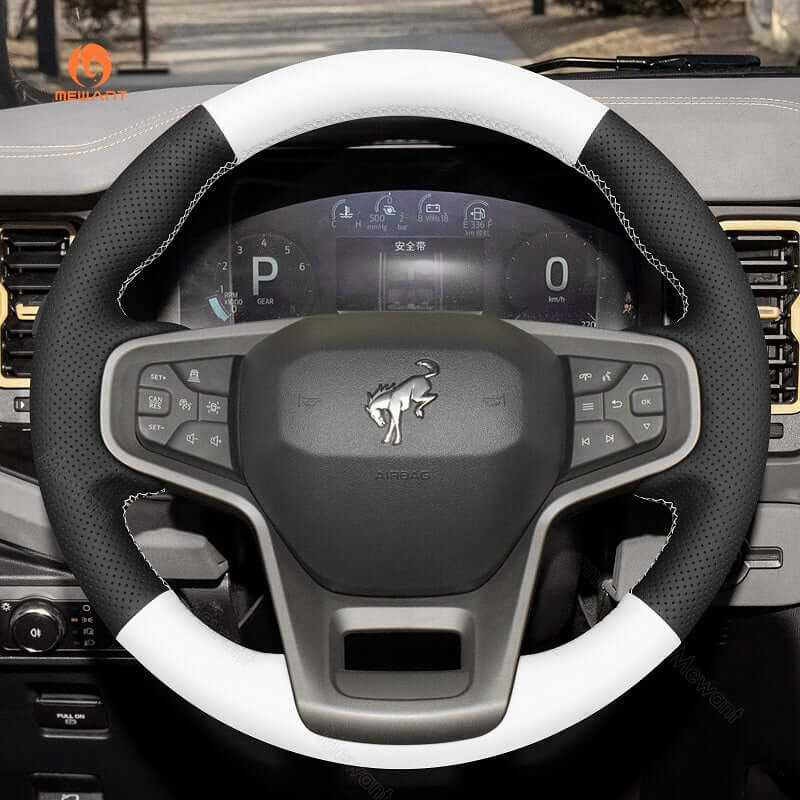 MEWANT Black Leather Suede Car Steering Wheel Cover for Ford Bronco - Alcantara, Leather, Carbon Fiber, Easy Install, Non - Slip, Best Steering Wheel Cover