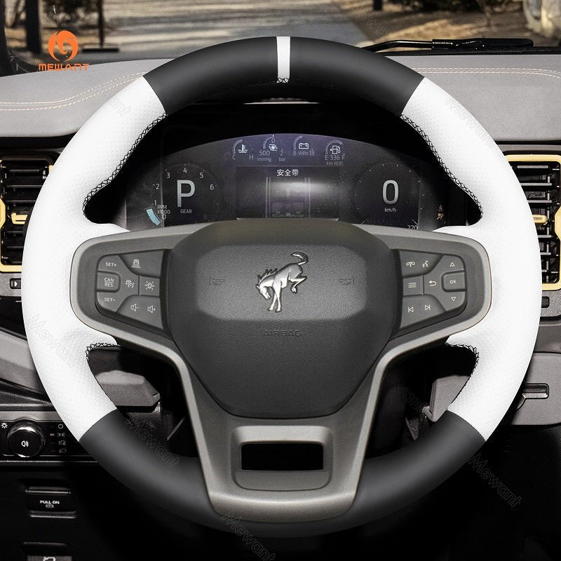 MEWANT Black Leather Suede Car Steering Wheel Cover for Ford Bronco - Alcantara, Leather, Carbon Fiber, Easy Install, Non - Slip, Best Steering Wheel Cover