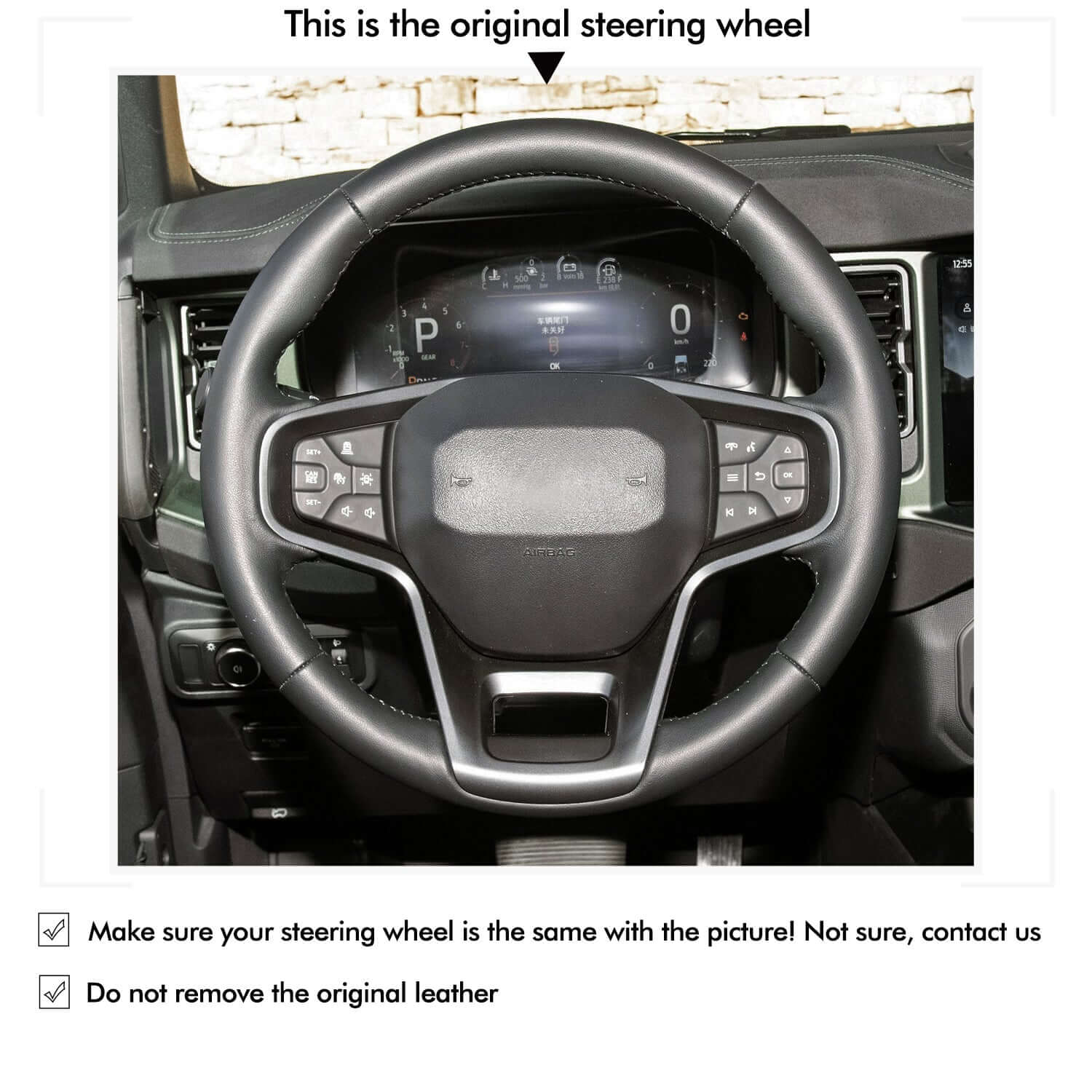 MEWANT Black Leather Suede Car Steering Wheel Cover for Ford Bronco - Alcantara, Leather, Carbon Fiber, Easy Install, Non - Slip, Best Steering Wheel Cover