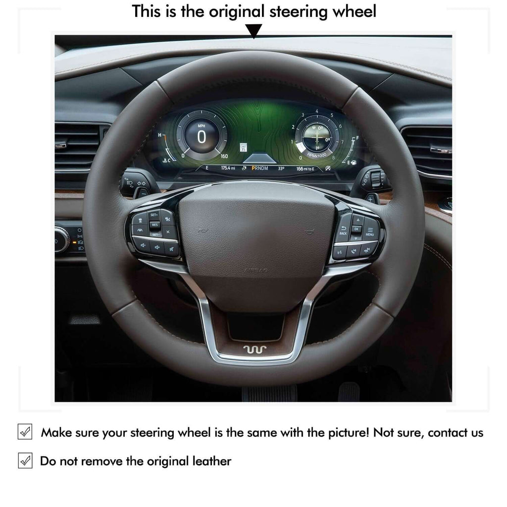 MEWANT Black Leather Suede Car Steering Wheel Cover for Ford Explorer - Alcantara, Leather, Carbon Fiber, Easy Install, Non - Slip, Best Steering Wheel Cover