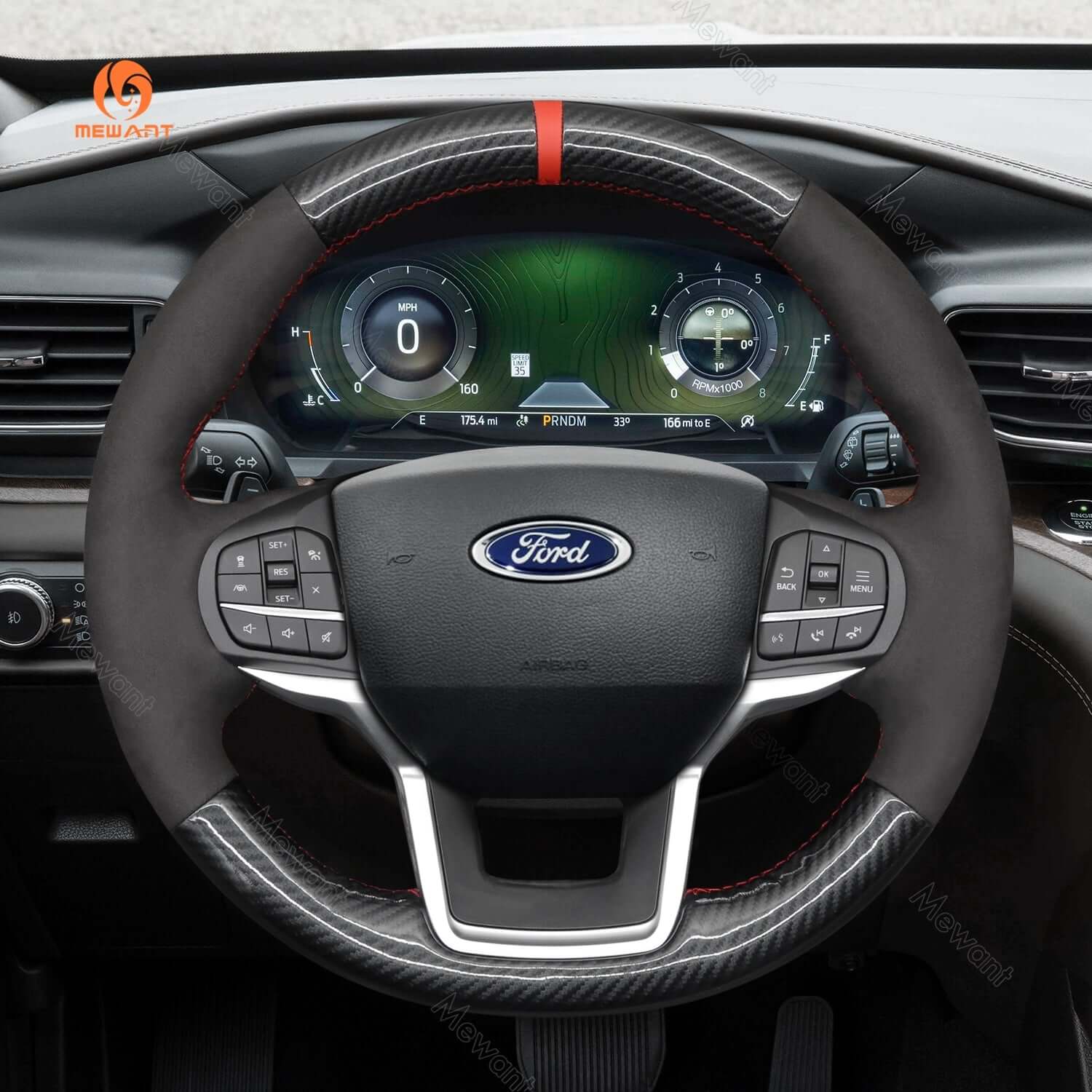 MEWANT Black Leather Suede Car Steering Wheel Cover for Ford Explorer - Alcantara, Leather, Carbon Fiber, Easy Install, Non - Slip, Best Steering Wheel Cover