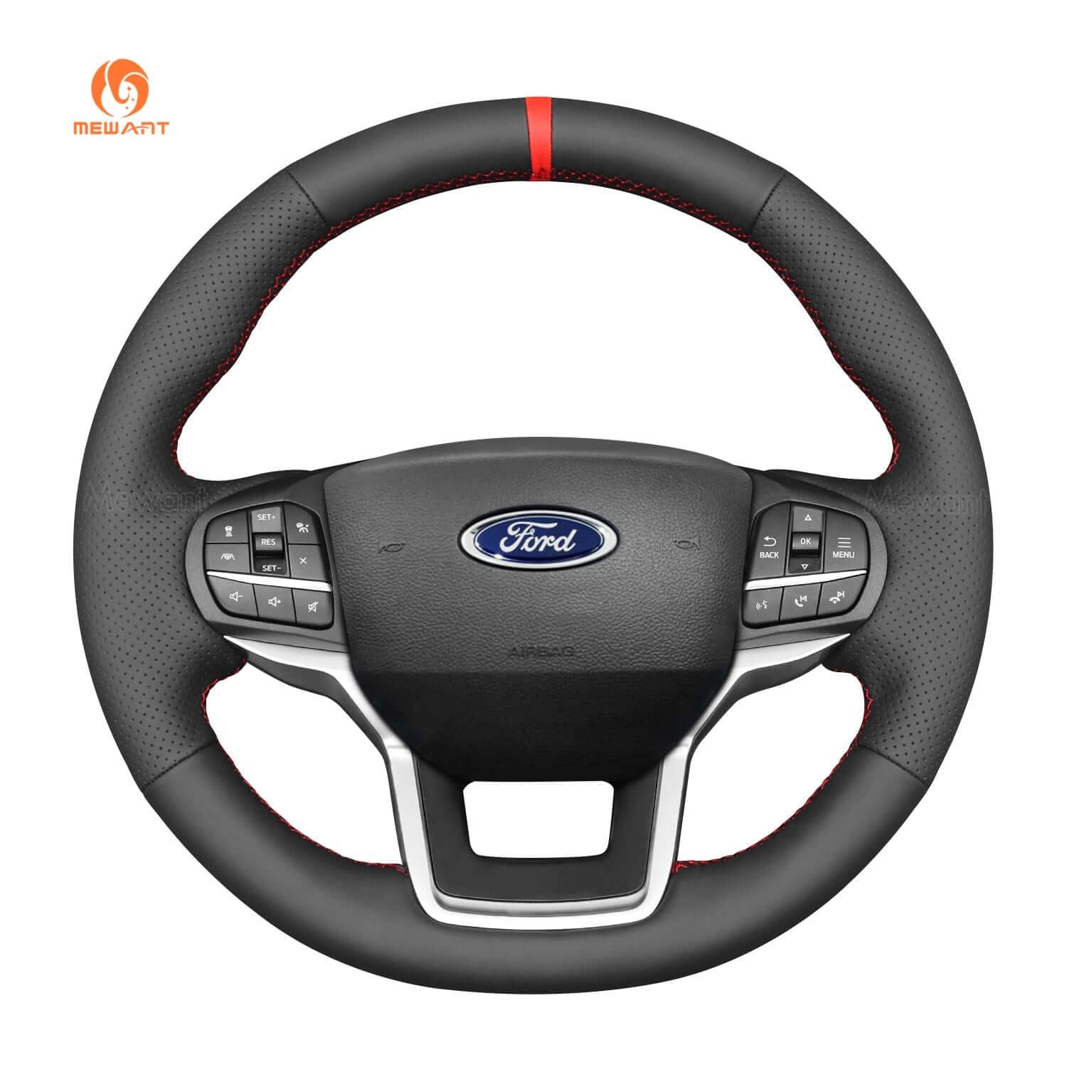 MEWANT Black Leather Suede Car Steering Wheel Cover for Ford Explorer - Alcantara, Leather, Carbon Fiber, Easy Install, Non - Slip, Best Steering Wheel Cover