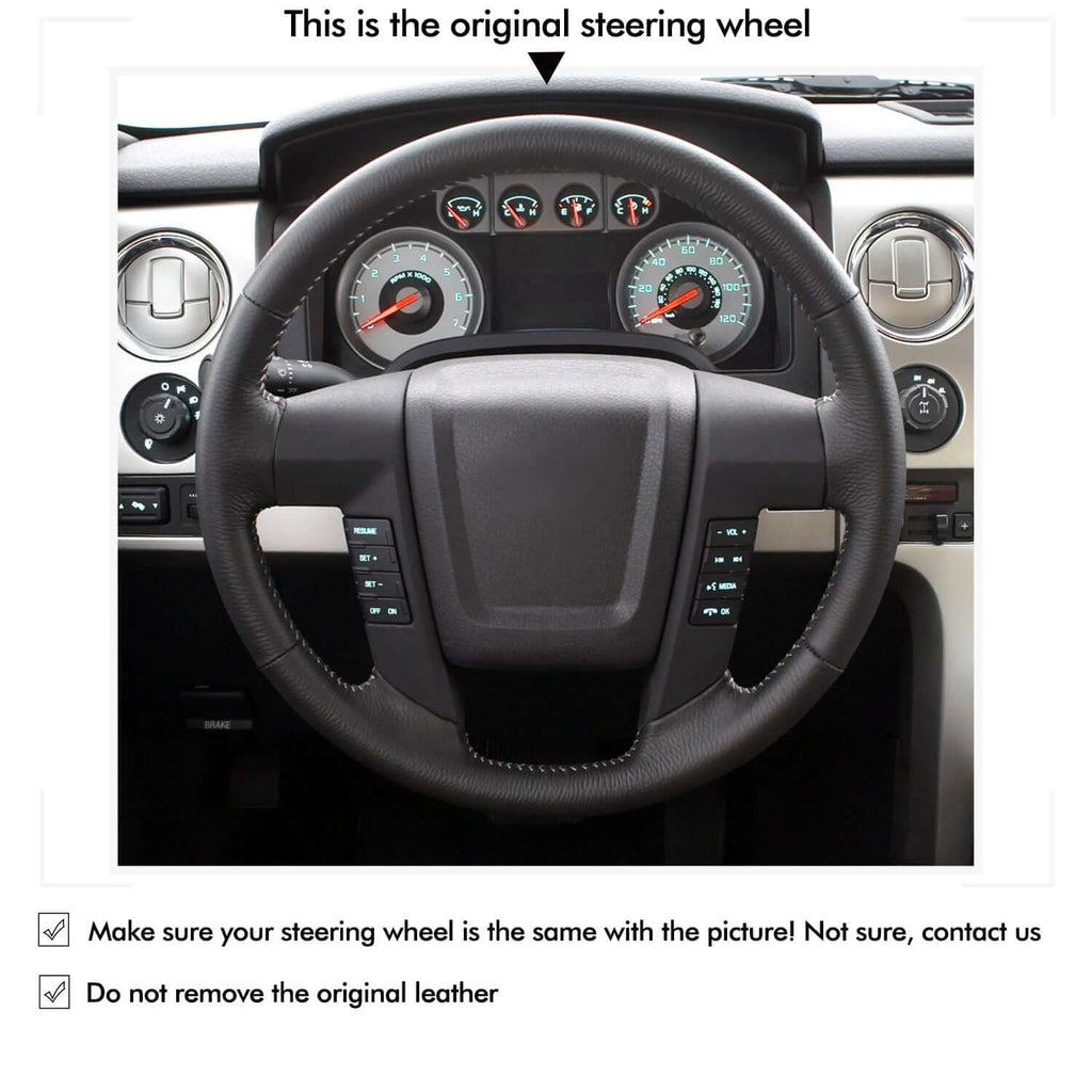 MEWANT Black Leather Suede Car Steering Wheel Cover for Ford F - 150 - Alcantara, Leather, Carbon Fiber, Easy Install, Non - Slip, Best Steering Wheel Cover