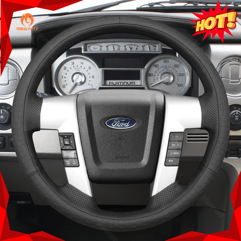 MEWANT Black Leather Suede Car Steering Wheel Cover for Ford F - 150 - Alcantara, Leather, Carbon Fiber, Easy Install, Non - Slip, Best Steering Wheel Cover