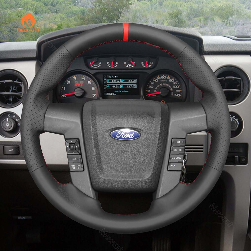 MEWANT Black Leather Suede Car Steering Wheel Cover for Ford F - 150 F150 Raptor - Alcantara, Leather, Carbon Fiber, Easy Install, Non - Slip, Best Steering Wheel Cover