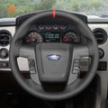 MEWANT Black Leather Suede Car Steering Wheel Cover for Ford F - 150 F150 Raptor - Alcantara, Leather, Carbon Fiber, Easy Install, Non - Slip, Best Steering Wheel Cover