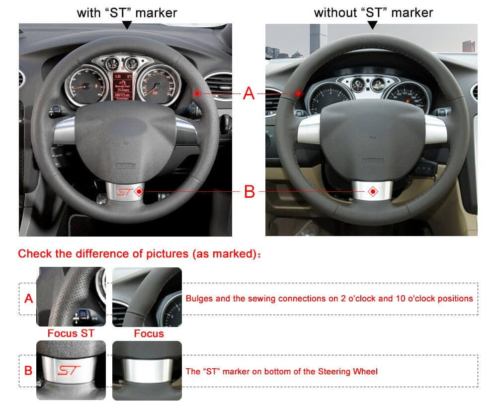MEWANT Black Leather Suede Car Steering Wheel Cover for Ford Focus ST / Focus RS - Alcantara, Leather, Carbon Fiber, Easy Install, Non - Slip, Best Steering Wheel Cover