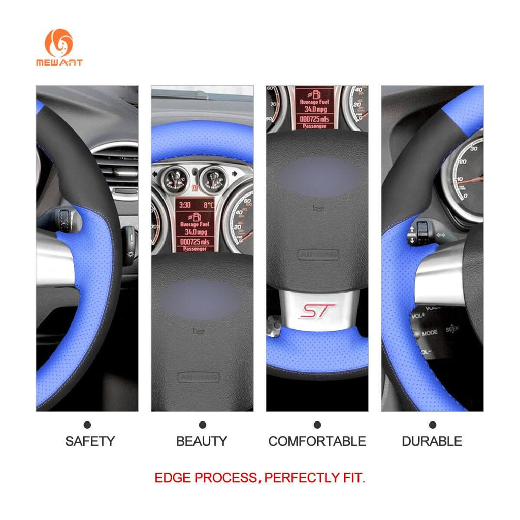 MEWANT Black Leather Suede Car Steering Wheel Cover for Ford Focus ST / Focus RS - Alcantara, Leather, Carbon Fiber, Easy Install, Non - Slip, Best Steering Wheel Cover
