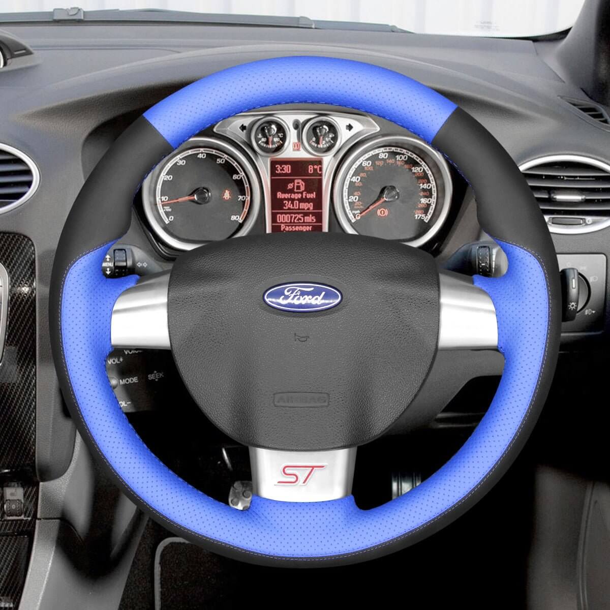 MEWANT Black Leather Suede Car Steering Wheel Cover for Ford Focus ST / Focus RS - Alcantara, Leather, Carbon Fiber, Easy Install, Non - Slip, Best Steering Wheel Cover
