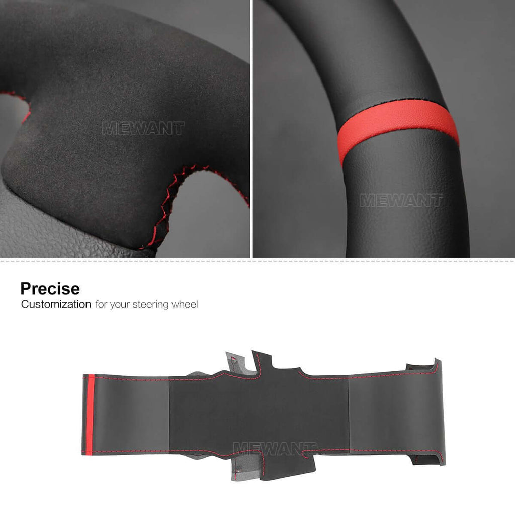 MEWANT Black Leather Suede Car Steering Wheel Cover for Ford Focus ST / Focus RS - Alcantara, Leather, Carbon Fiber, Easy Install, Non - Slip, Best Steering Wheel Cover