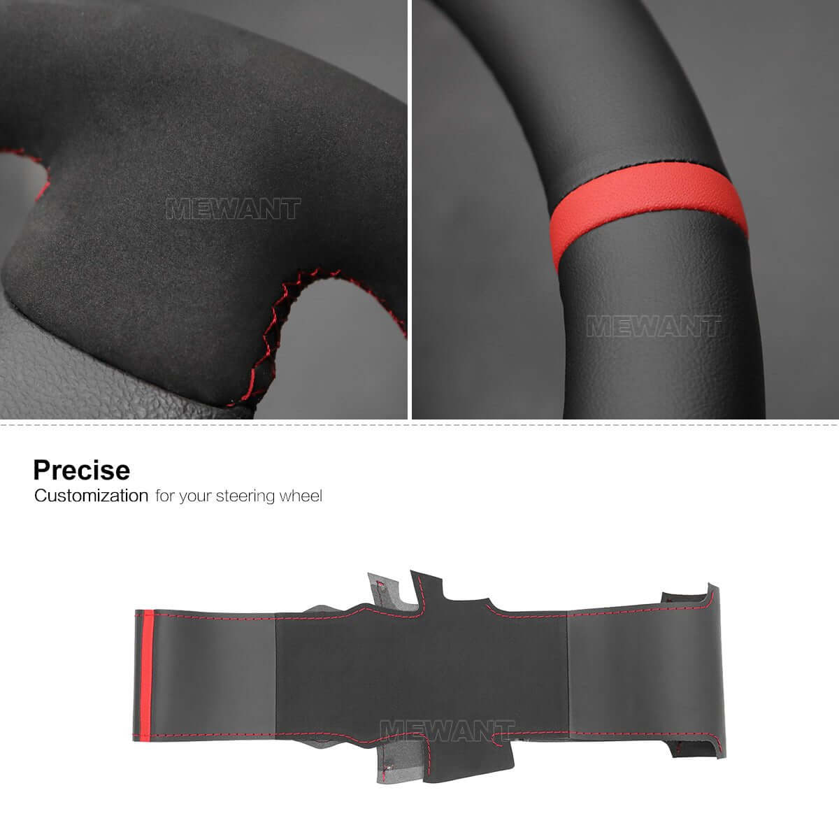 MEWANT Black Leather Suede Car Steering Wheel Cover for Ford Focus ST / Focus RS - Alcantara, Leather, Carbon Fiber, Easy Install, Non - Slip, Best Steering Wheel Cover