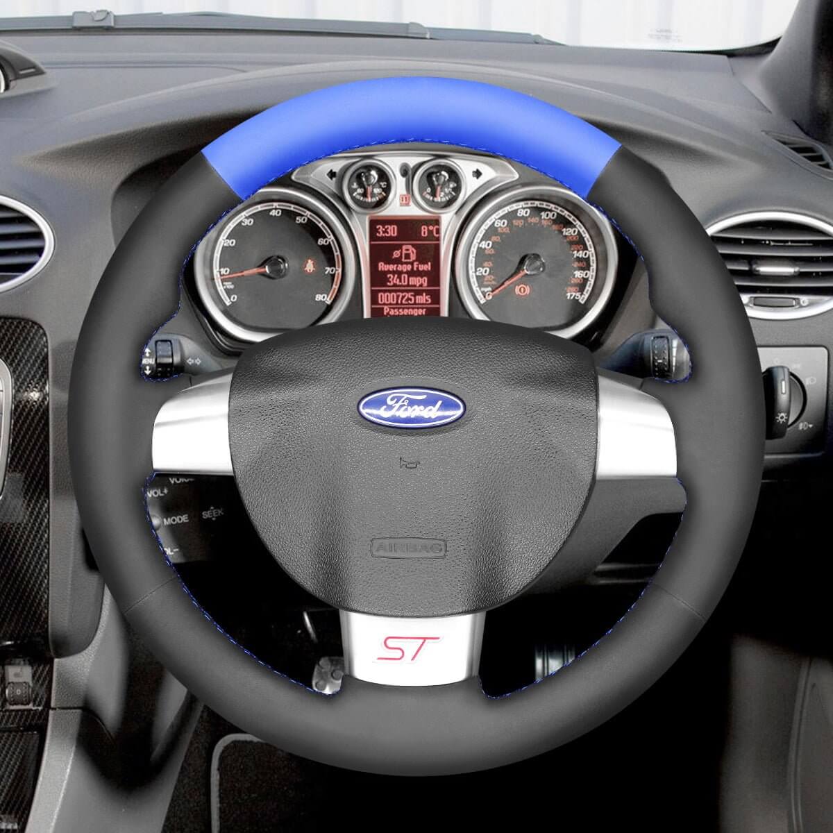 MEWANT Black Leather Suede Car Steering Wheel Cover for Ford Focus ST / Focus RS - Alcantara, Leather, Carbon Fiber, Easy Install, Non - Slip, Best Steering Wheel Cover