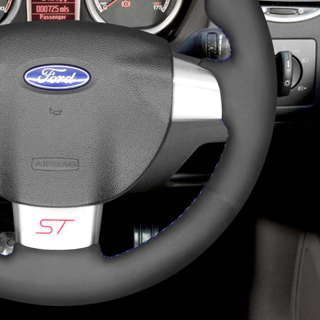 MEWANT Black Leather Suede Car Steering Wheel Cover for Ford Focus ST / Focus RS - Alcantara, Leather, Carbon Fiber, Easy Install, Non - Slip, Best Steering Wheel Cover