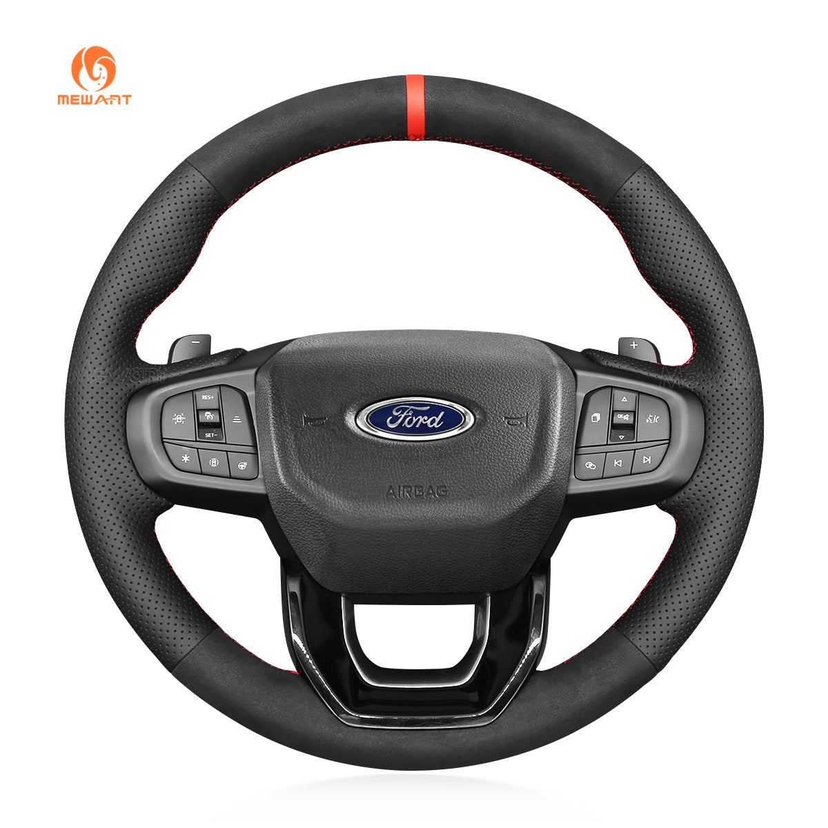 MEWANT Black Leather Suede Car Steering Wheel Cover for Ford Ranger / Everest - Mewant Cover