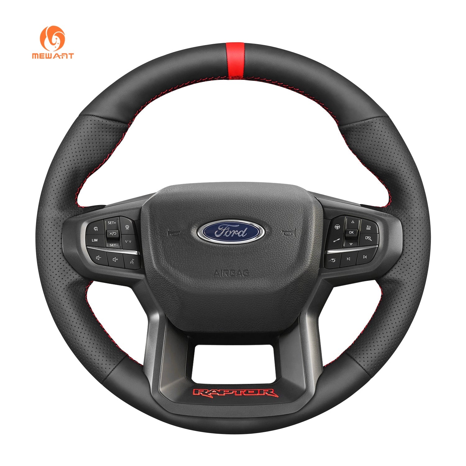 MEWANT Black Leather Suede Car Steering Wheel Cover for Ford Ranger Raptor - Mewant Cover