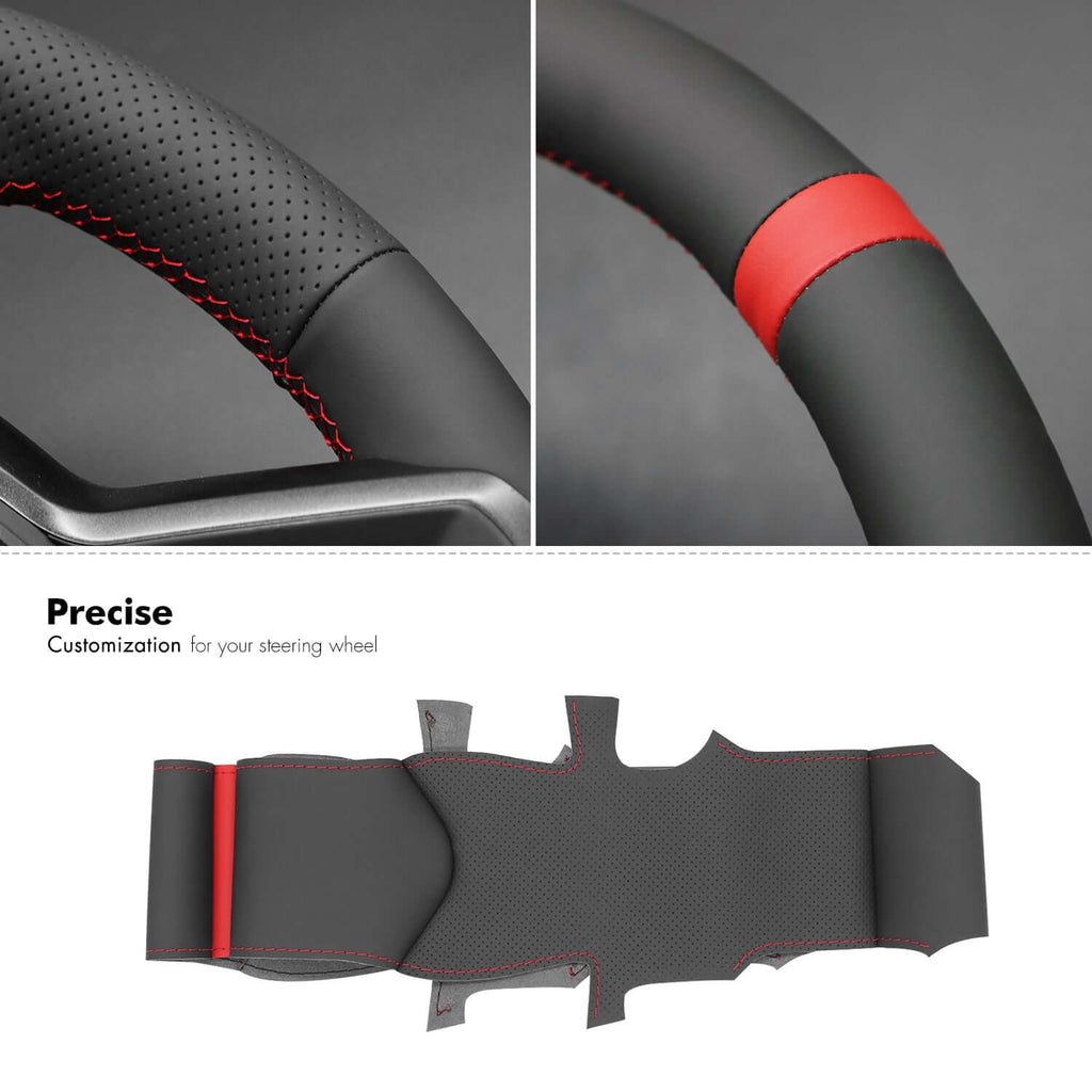 MEWANT Black Leather Suede Car Steering Wheel Cover for Ford Ranger Raptor - Alcantara, Leather, Carbon Fiber, Easy Install, Non - Slip, Best Steering Wheel Cover