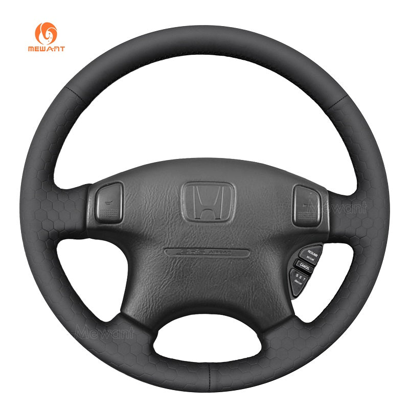MEWANT Black Leather Suede Car Steering Wheel Cover for Honda Civic 1996 - 2000 / CR - V CRV 1997 - 2001 / Prelude 1997 - 2001 - Alcantara, Leather, Carbon Fiber, Easy Install, Non - Slip, Best Steering Wheel Cover