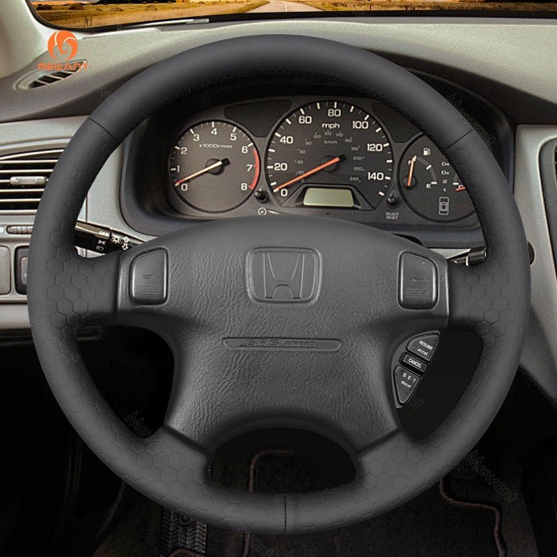 MEWANT Black Leather Suede Car Steering Wheel Cover for Honda Civic 1996 - 2000 / CR - V CRV 1997 - 2001 / Prelude 1997 - 2001 - Alcantara, Leather, Carbon Fiber, Easy Install, Non - Slip, Best Steering Wheel Cover
