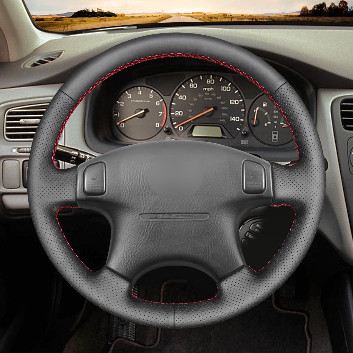 MEWANT Black Leather Suede Car Steering Wheel Cover for Honda Civic 1996 - 2000 / CR - V CRV 1997 - 2001 / Prelude 1997 - 2001 - Mewant Cover