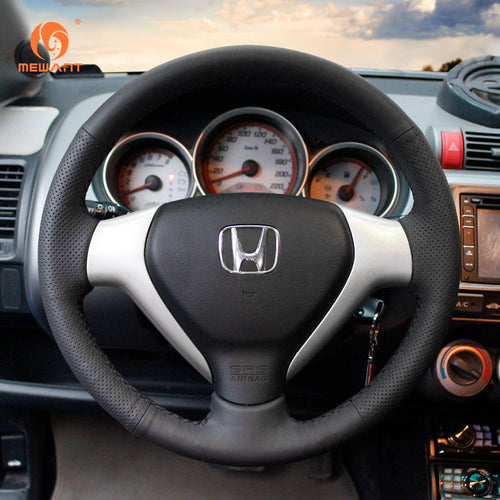 MEWANT Black Leather Suede Car Steering Wheel Cover for Honda Fit 2007 - 2008 / Honda Jazz 2005 - 2008 - Mewant Cover