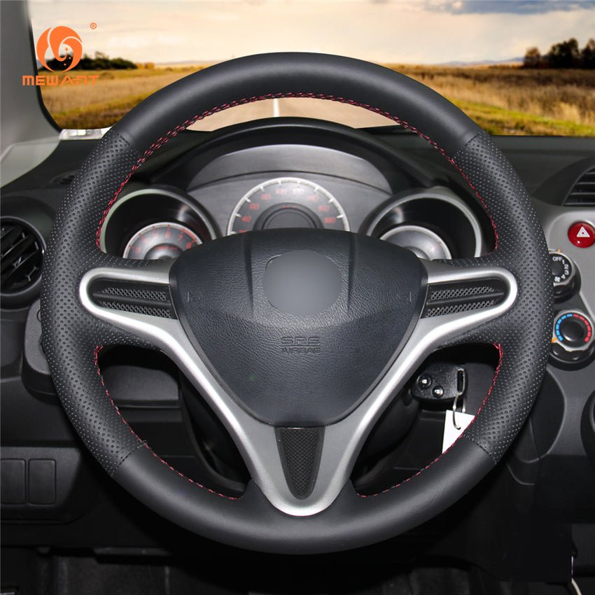 MEWANT Black Leather Suede Car Steering Wheel Cover for Honda Fit 2009 - 2013 / Insight 2009 - 2014 / Honda Jazz 2008 - 2015 / City 2009 - 2013 - Mewant Cover