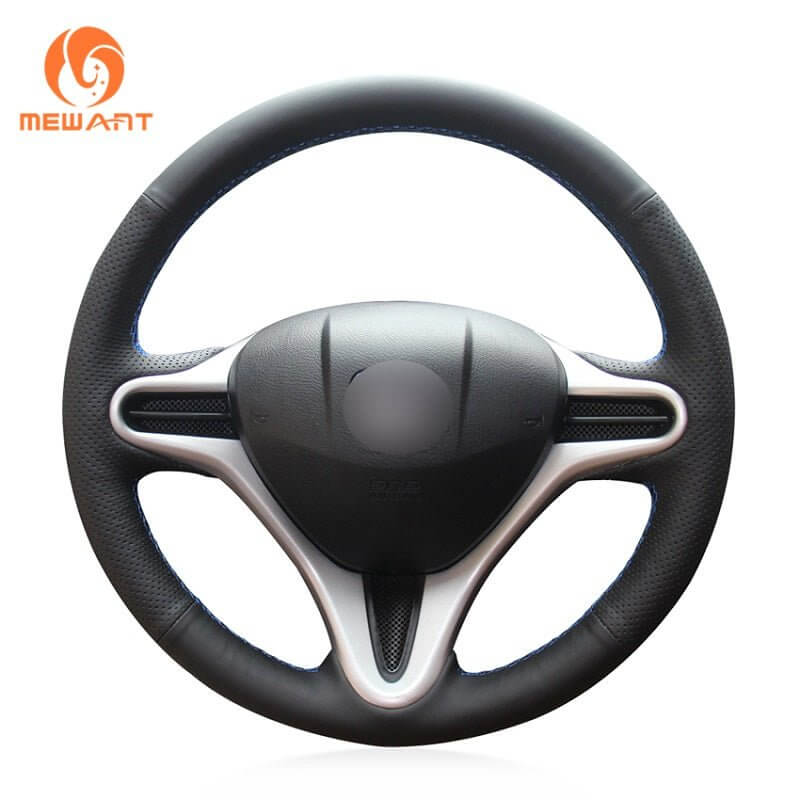 MEWANT Black Leather Suede Car Steering Wheel Cover for Honda Fit 2009 - 2013 / Insight 2009 - 2014 / Honda Jazz 2008 - 2015 / City 2009 - 2013 - Alcantara, Leather, Carbon Fiber, Easy Install, Non - Slip, Best Steering Wheel Cover