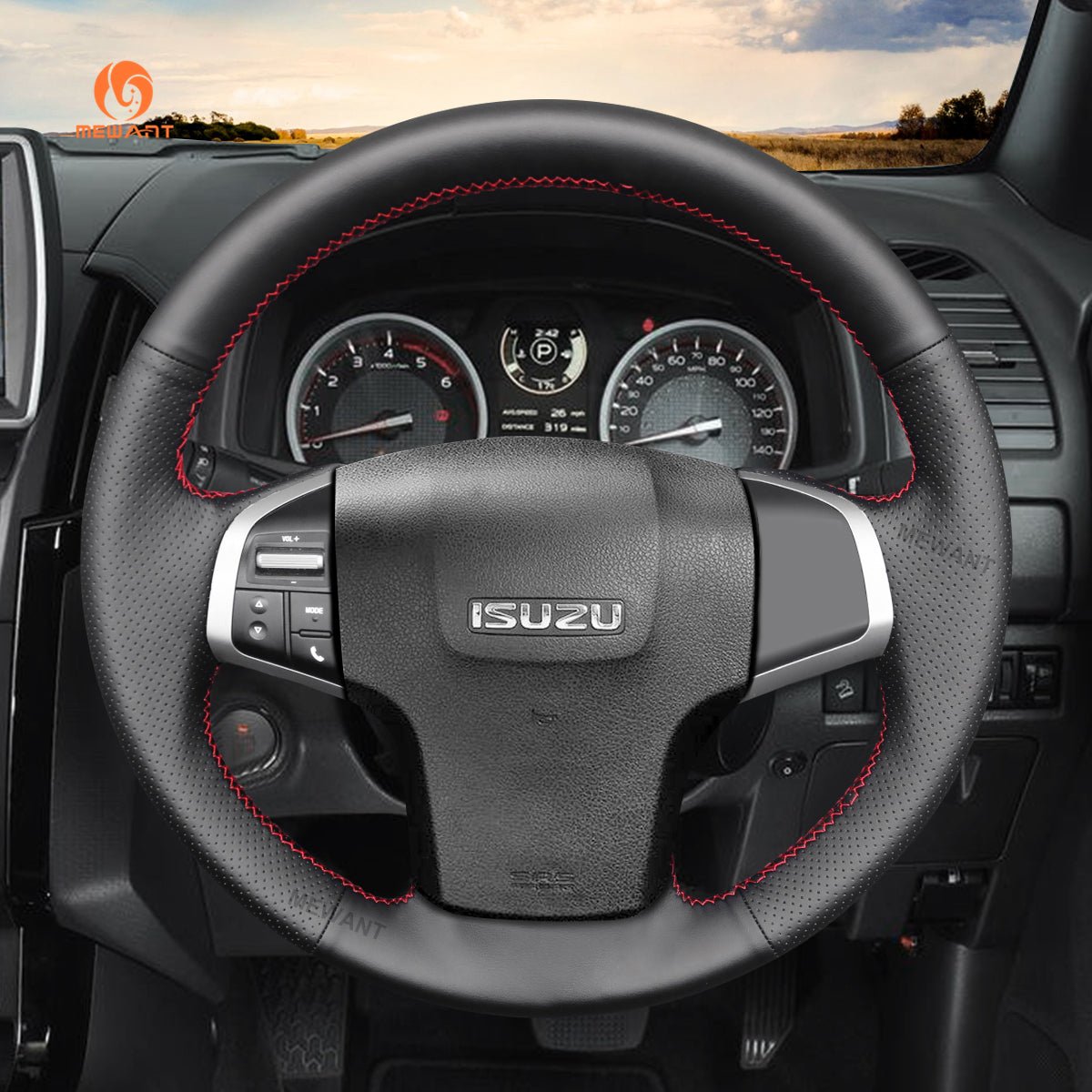 MEWANT Black Leather Suede Car Steering Wheel Cover for Isuzu D - Max 2016 - 2019 / MU - X 2013 - 2020 / for Holden Colorado (AU) 2012 - 2019 - Alcantara, Leather, Carbon Fiber, Easy Install, Non - Slip, Best Steering Wheel Cover