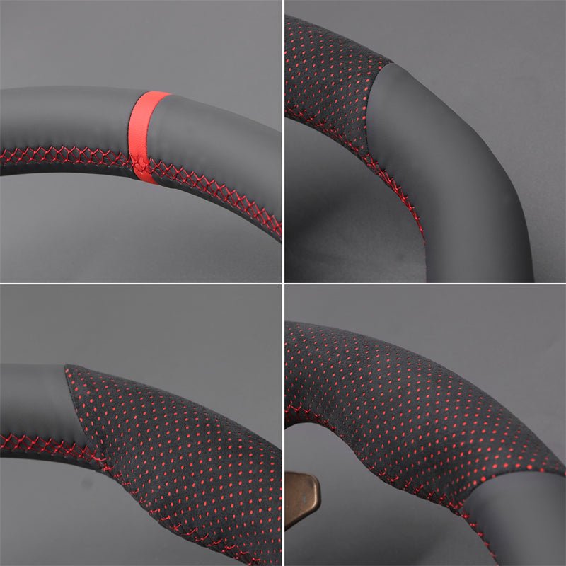 MEWANT Black Leather Suede Car Steering Wheel Cover for Jaguar F - TYPE 2016 - 2019 - Alcantara, Leather, Carbon Fiber, Easy Install, Non - Slip, Best Steering Wheel Cover