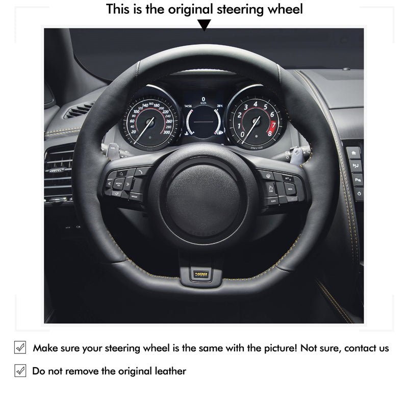 MEWANT Black Leather Suede Car Steering Wheel Cover for Jaguar F - TYPE 2016 - 2019 - Alcantara, Leather, Carbon Fiber, Easy Install, Non - Slip, Best Steering Wheel Cover