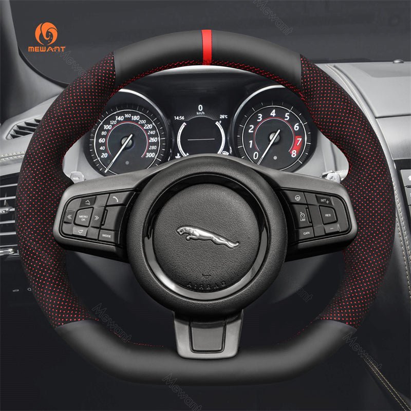 MEWANT Black Leather Suede Car Steering Wheel Cover for Jaguar F - TYPE 2016 - 2019 - Alcantara, Leather, Carbon Fiber, Easy Install, Non - Slip, Best Steering Wheel Cover