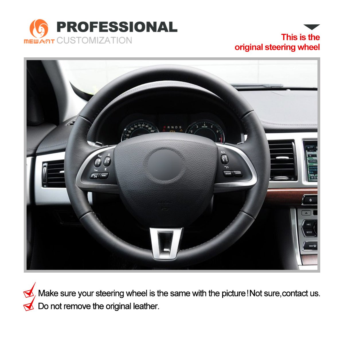 MEWANT Black Leather Suede Car Steering Wheel Cover for Jaguar XF XF S XF Sportbrake - Mewant Cover