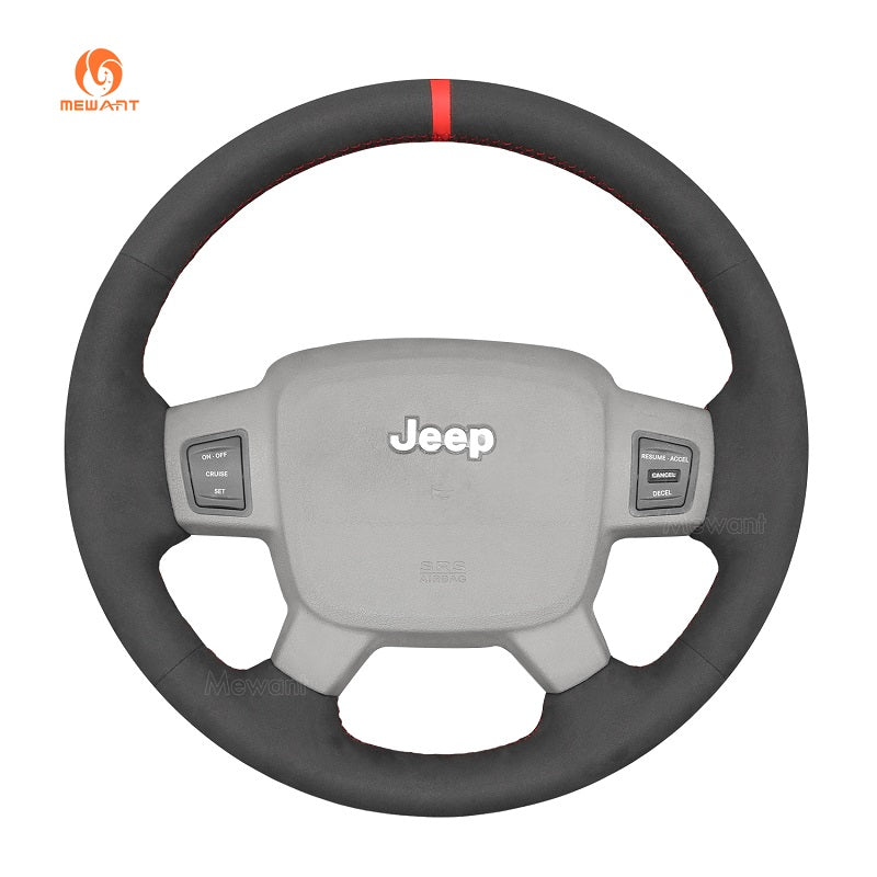 MEWANT Black Leather Suede Car Steering Wheel Cover for Jeep Commander (XK)/Grand Cherokee III(WK) - Alcantara, Leather, Carbon Fiber, Easy Install, Non - Slip, Best Steering Wheel Cover