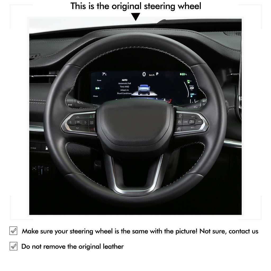 MEWANT Black Leather Suede Car Steering Wheel Cover for Jeep Compass II(MP) - Alcantara, Leather, Carbon Fiber, Easy Install, Non - Slip, Best Steering Wheel Cover