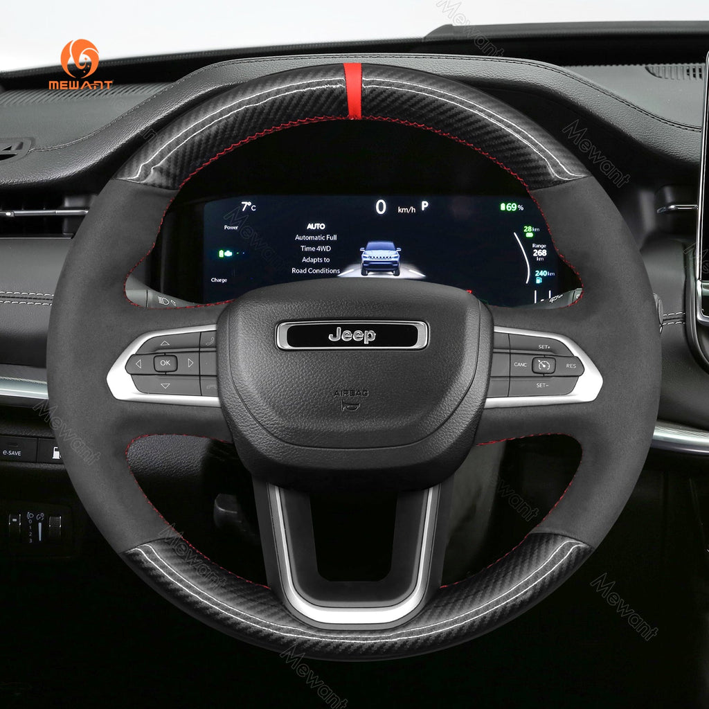 MEWANT Black Leather Suede Car Steering Wheel Cover for Jeep Compass II(MP) - Alcantara, Leather, Carbon Fiber, Easy Install, Non - Slip, Best Steering Wheel Cover