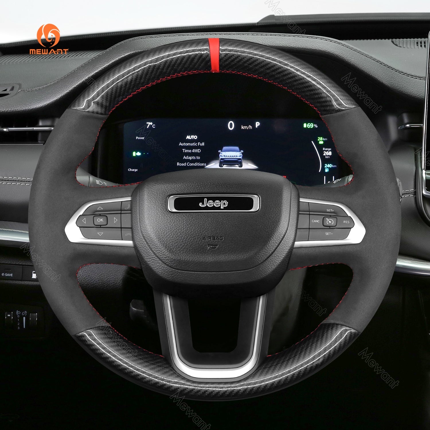 MEWANT Black Leather Suede Car Steering Wheel Cover for Jeep Compass II(MP) - Alcantara, Leather, Carbon Fiber, Easy Install, Non - Slip, Best Steering Wheel Cover