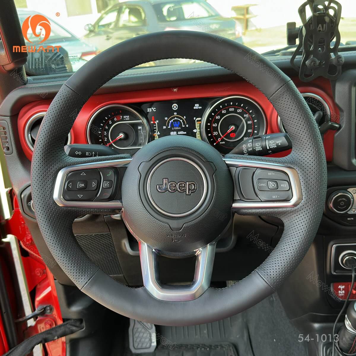 MEWANT Black Leather Suede Car Steering Wheel Cover for Jeep Gladiator (JT) / Wran gler (JL) / Wrangler Unlimited / Gladiator (JT) 2018 - 2025 - Alcantara, Leather, Carbon Fiber, Easy Install, Non - Slip, Best Steering Wheel Cover