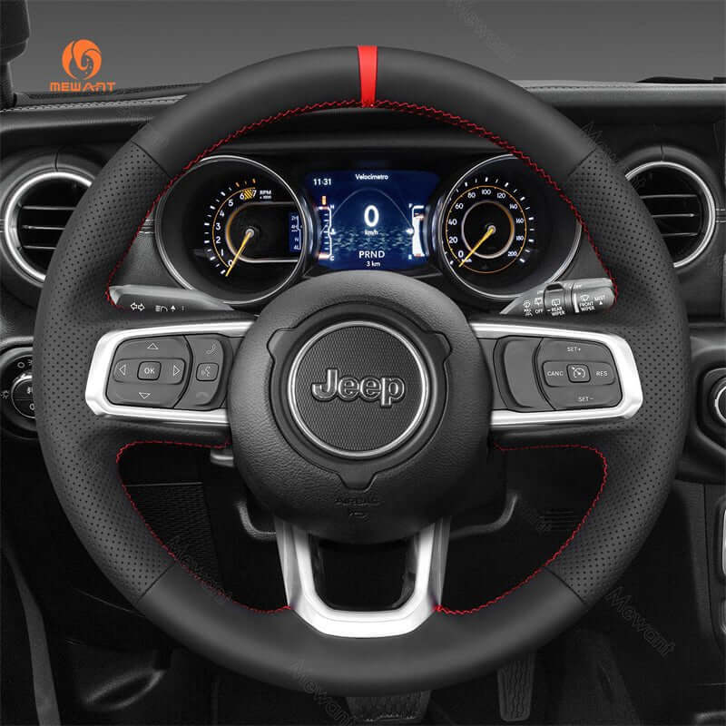 MEWANT Black Leather Suede Car Steering Wheel Cover for Jeep Gladiator (JT) / Wran gler (JL) / Wrangler Unlimited / Gladiator (JT) 2018 - 2025 - Alcantara, Leather, Carbon Fiber, Easy Install, Non - Slip, Best Steering Wheel Cover