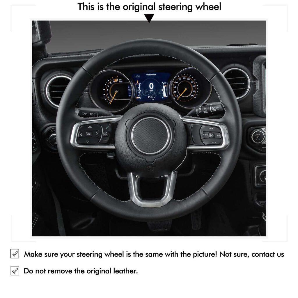MEWANT Black Leather Suede Car Steering Wheel Cover for Jeep Gladiator (JT) / Wran gler (JL) / Wrangler Unlimited / Gladiator (JT) 2018 - 2025 - Alcantara, Leather, Carbon Fiber, Easy Install, Non - Slip, Best Steering Wheel Cover