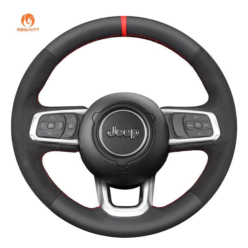 MEWANT Black Leather Suede Car Steering Wheel Cover for Jeep Gladiator (JT) / Wrangler (JL) / Wrangler Unlimited / Gladiator (JT) - Alcantara, Leather, Carbon Fiber, Easy Install, Non - Slip, Best Steering Wheel Cover