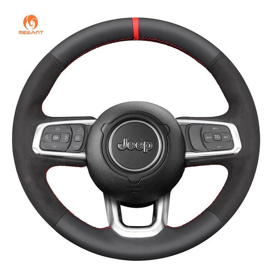 MEWANT Black Leather Suede Car Steering Wheel Cover for Jeep Gladiator (JT) / Wrangler (JL) / Wrangler Unlimited / Gladiator (JT) - Alcantara, Leather, Carbon Fiber, Easy Install, Non - Slip, Best Steering Wheel Cover