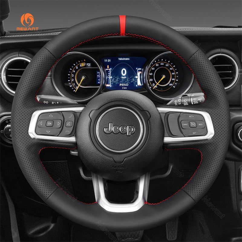 MEWANT Black Leather Suede Car Steering Wheel Cover for Jeep Gladiator (JT) / Wrangler (JL) / Wrangler Unlimited / Gladiator (JT) - Mewant Cover