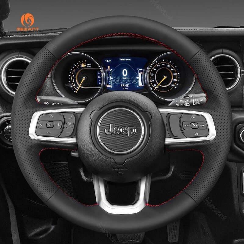 MEWANT Black Leather Suede Car Steering Wheel Cover for Jeep Gladiator (JT) / Wrangler (JL) / Wrangler Unlimited / Gladiator (JT) - Alcantara, Leather, Carbon Fiber, Easy Install, Non - Slip, Best Steering Wheel Cover