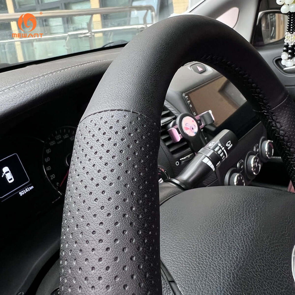 MEWANT Black Leather Suede Car Steering Wheel Cover for Kia Forte / Forte Koup / Forte5 / Ceed Cee'd 2 / Proceed Pro Ceed/ Ceed GT / Proceed GT/ Cerato 3 - Alcantara, Leather, Carbon Fiber, Easy Install, Non - Slip, Best Steering Wheel Cover