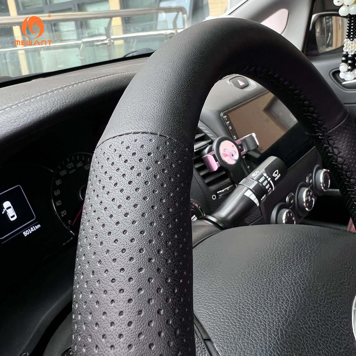 MEWANT Black Leather Suede Car Steering Wheel Cover for Kia Forte / Forte Koup / Forte5 / Ceed Cee'd 2 / Proceed Pro Ceed/ Ceed GT / Proceed GT/ Cerato 3 - Alcantara, Leather, Carbon Fiber, Easy Install, Non - Slip, Best Steering Wheel Cover