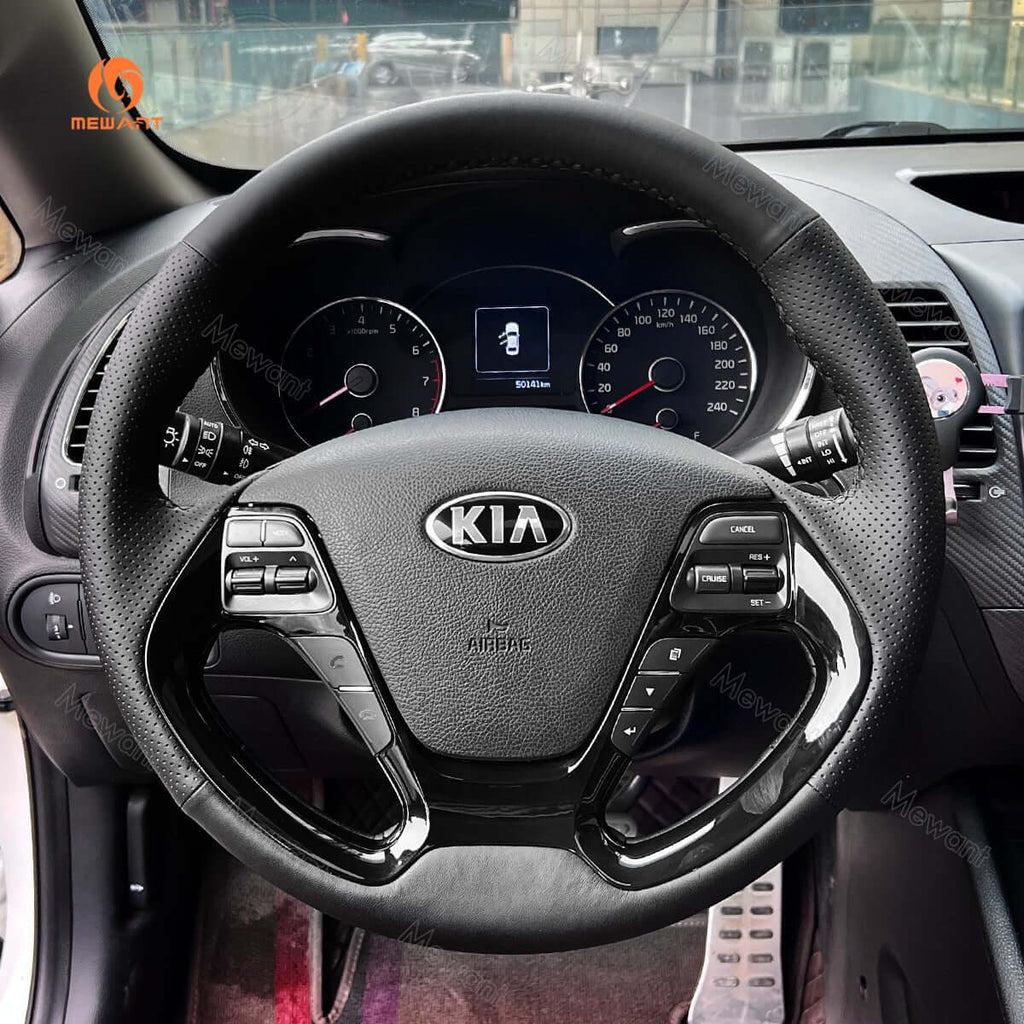 MEWANT Black Leather Suede Car Steering Wheel Cover for Kia Forte / Forte Koup / Forte5 / Ceed Cee'd 2 / Proceed Pro Ceed/ Ceed GT / Proceed GT/ Cerato 3 - Alcantara, Leather, Carbon Fiber, Easy Install, Non - Slip, Best Steering Wheel Cover