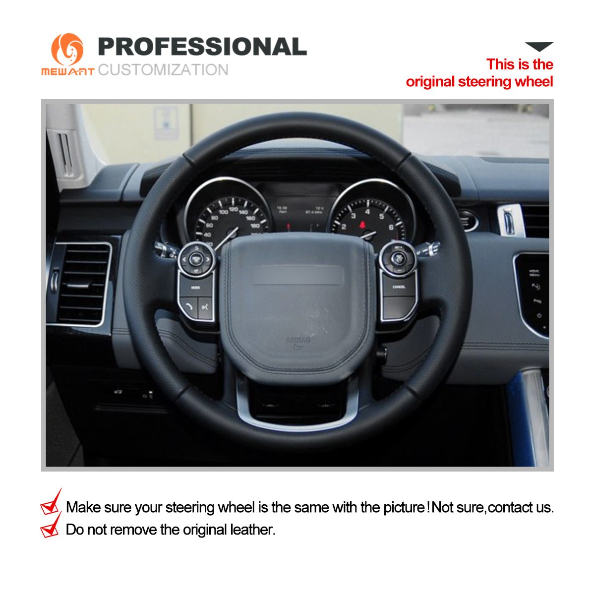 MEWANT Black Leather Suede Car Steering Wheel Cover for Land Rover Discovery Sport (L550)/ Range Rover Sport II(L494)/ Range Rover Evoque II(L551)/ Range Rover Velar (L560) - Alcantara, Leather, Carbon Fiber, Easy Install, Non - Slip, Best Steering Wheel Cover